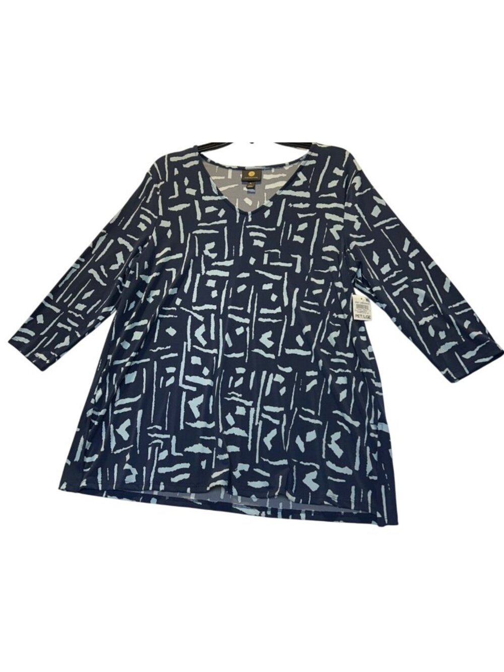 JM Collection Petite Large Abstract Print V-Neck Knit Top Intrepid Blue